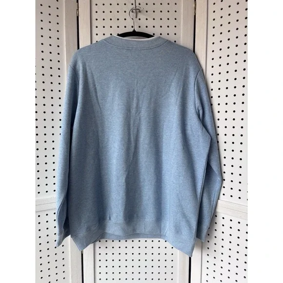 Blair 1/4 Zip Women's Lg Cotton Blend Fleece Sweatshirt Blue Geo Floral Print - Picture 6 of 6